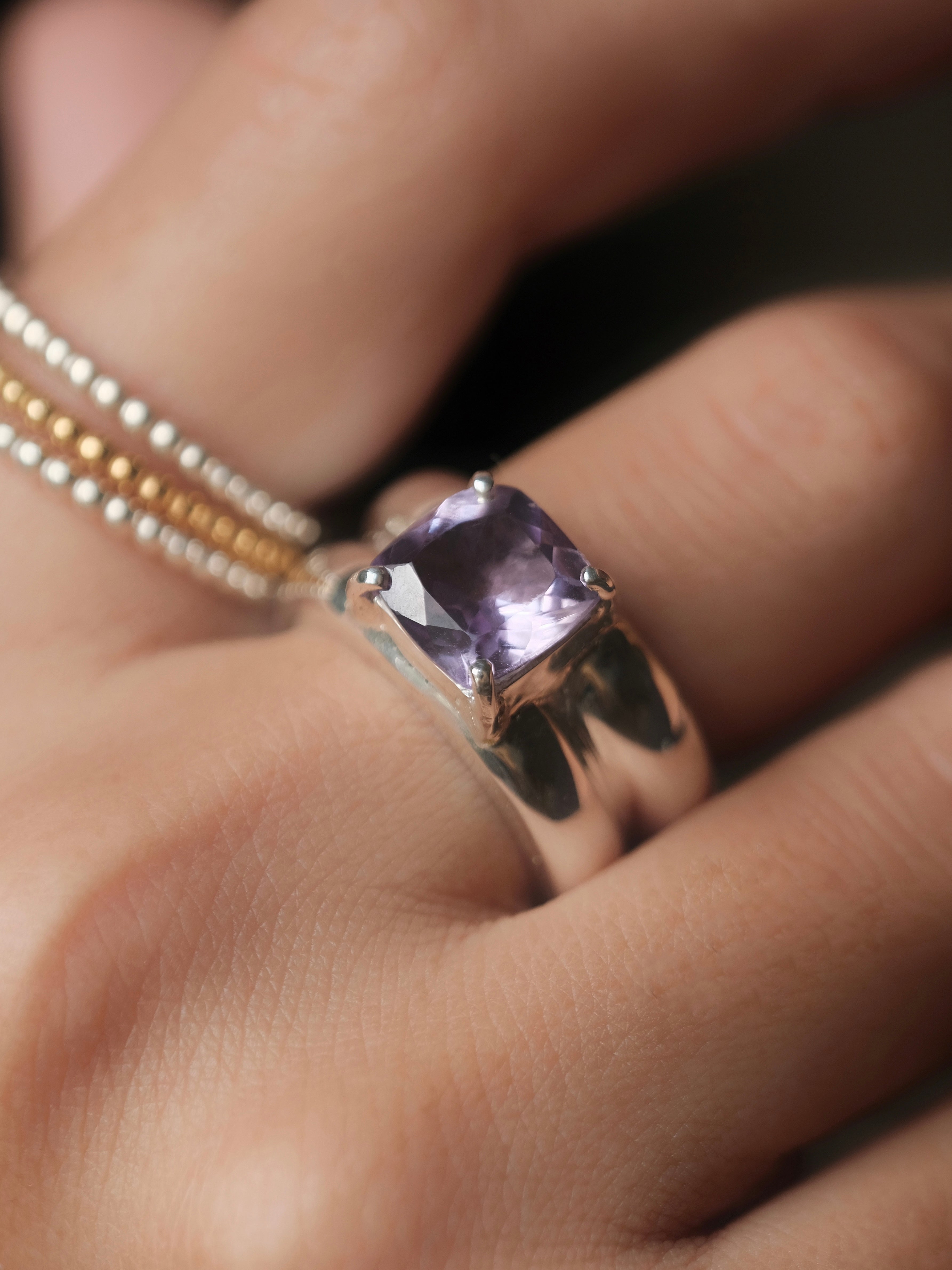 CASSIA Antique Cushion Amethyst Silver Ring