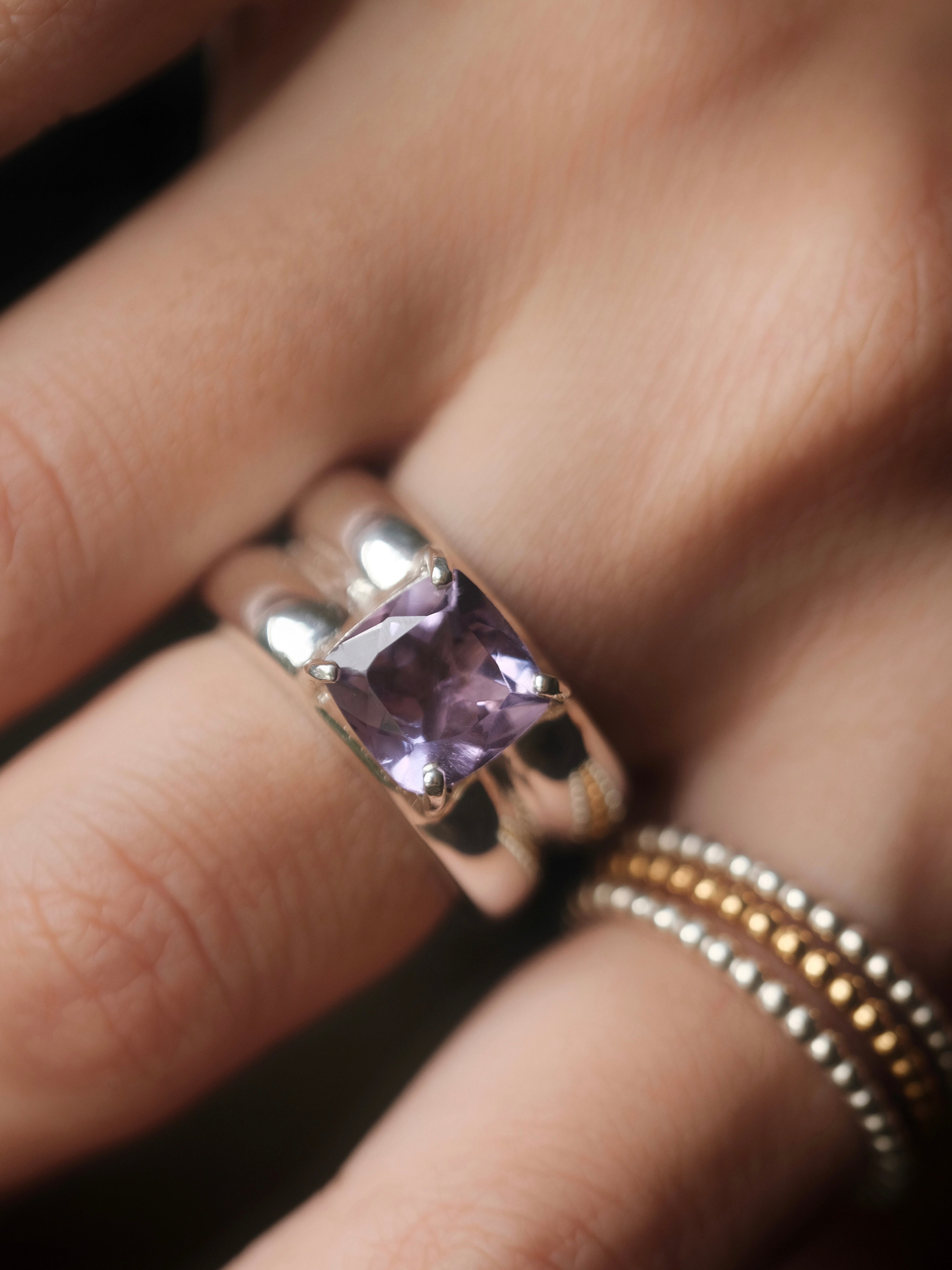 CASSIA Antique Cushion Amethyst Silver Ring