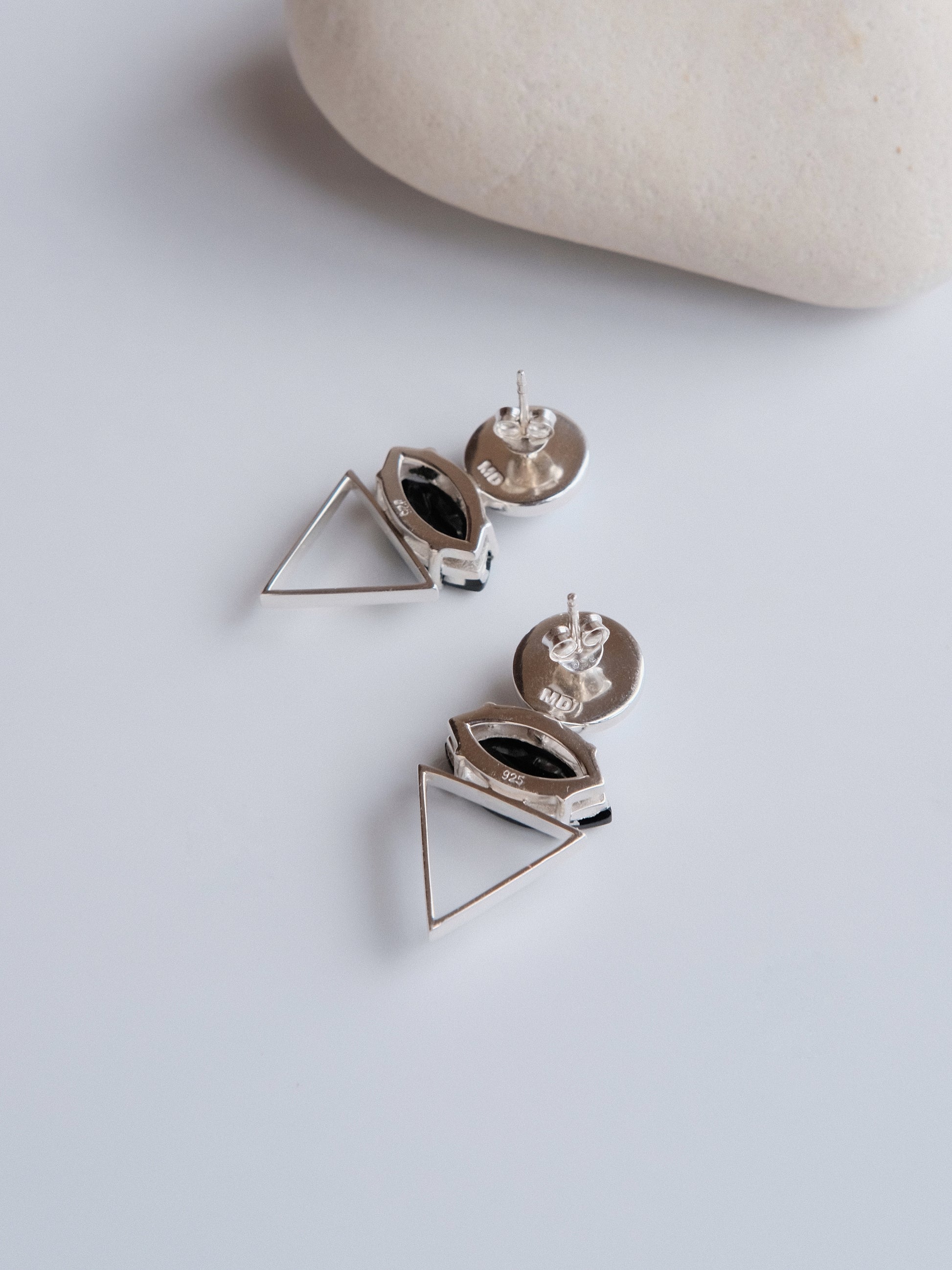 LORA Black Spinel Silver Earrings