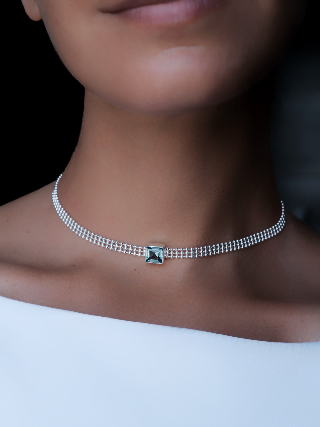 AVA Blue Topaz Silver Necklace
