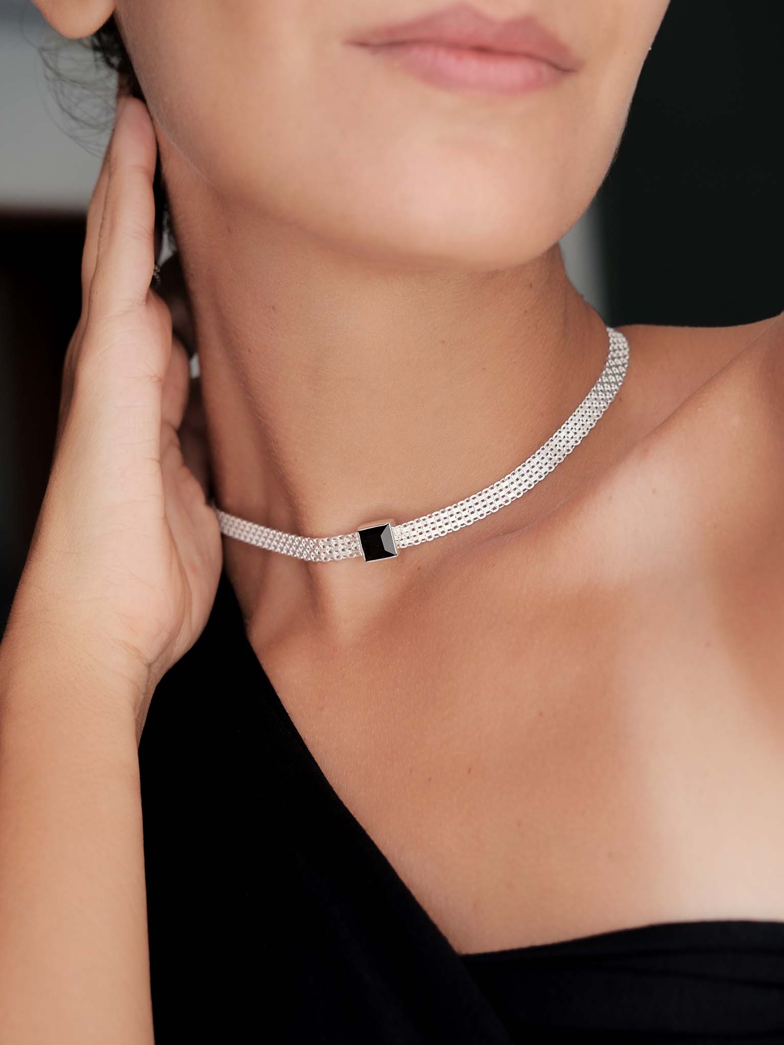 MADINA Black Spinel Silver Necklace