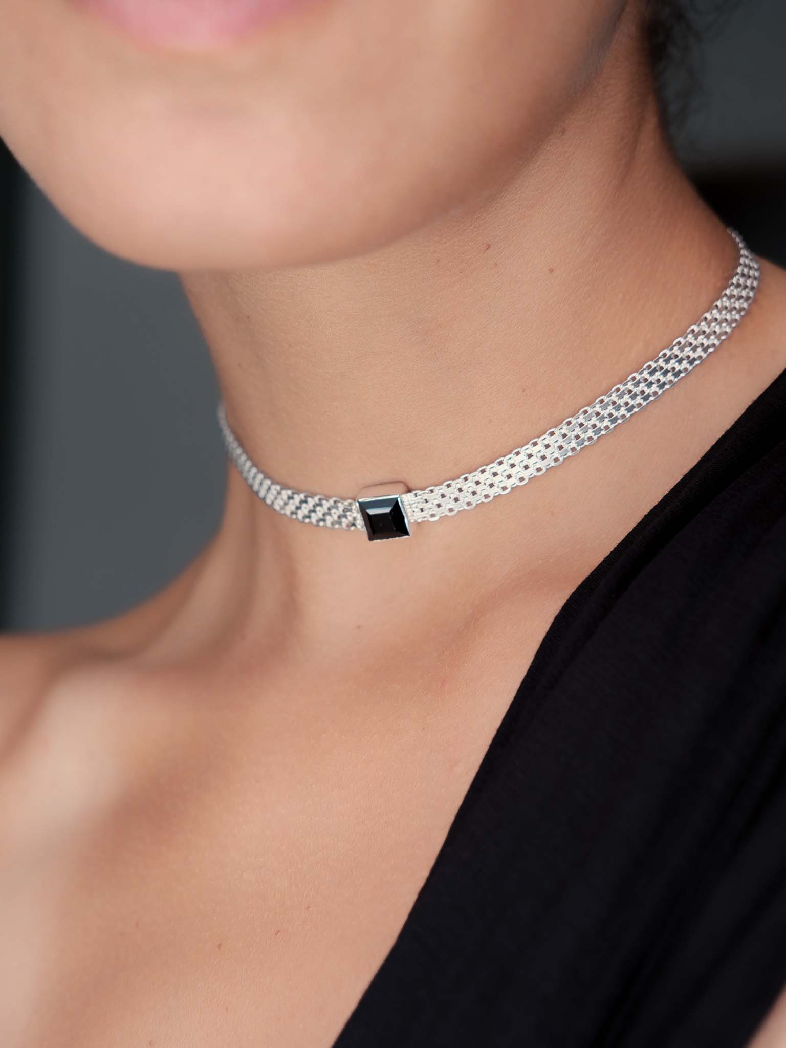 MADINA Black Spinel Silver Necklace