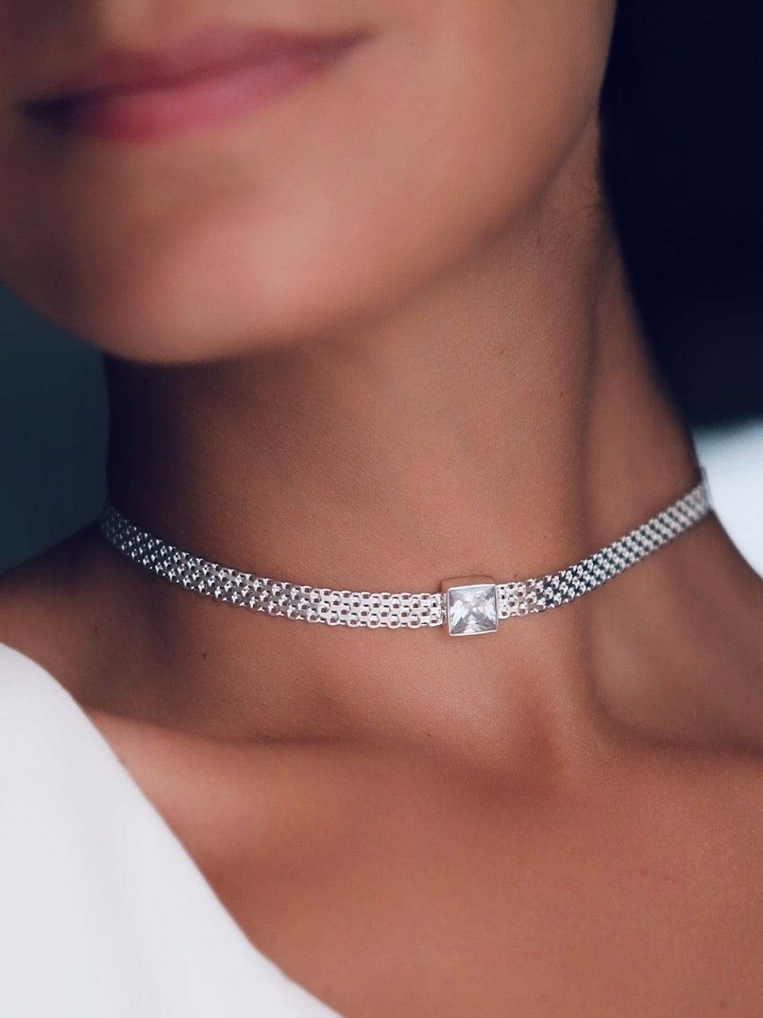 MADINA White CZ Silver Necklace