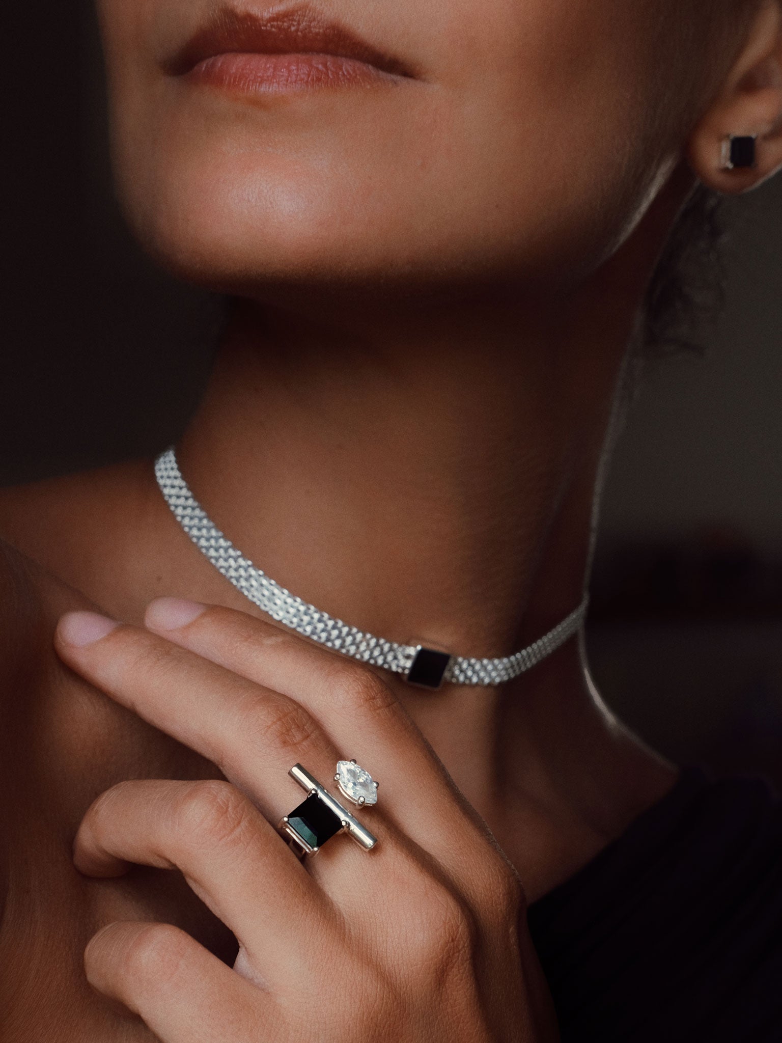 EMMA Black Spinel Silver Ring