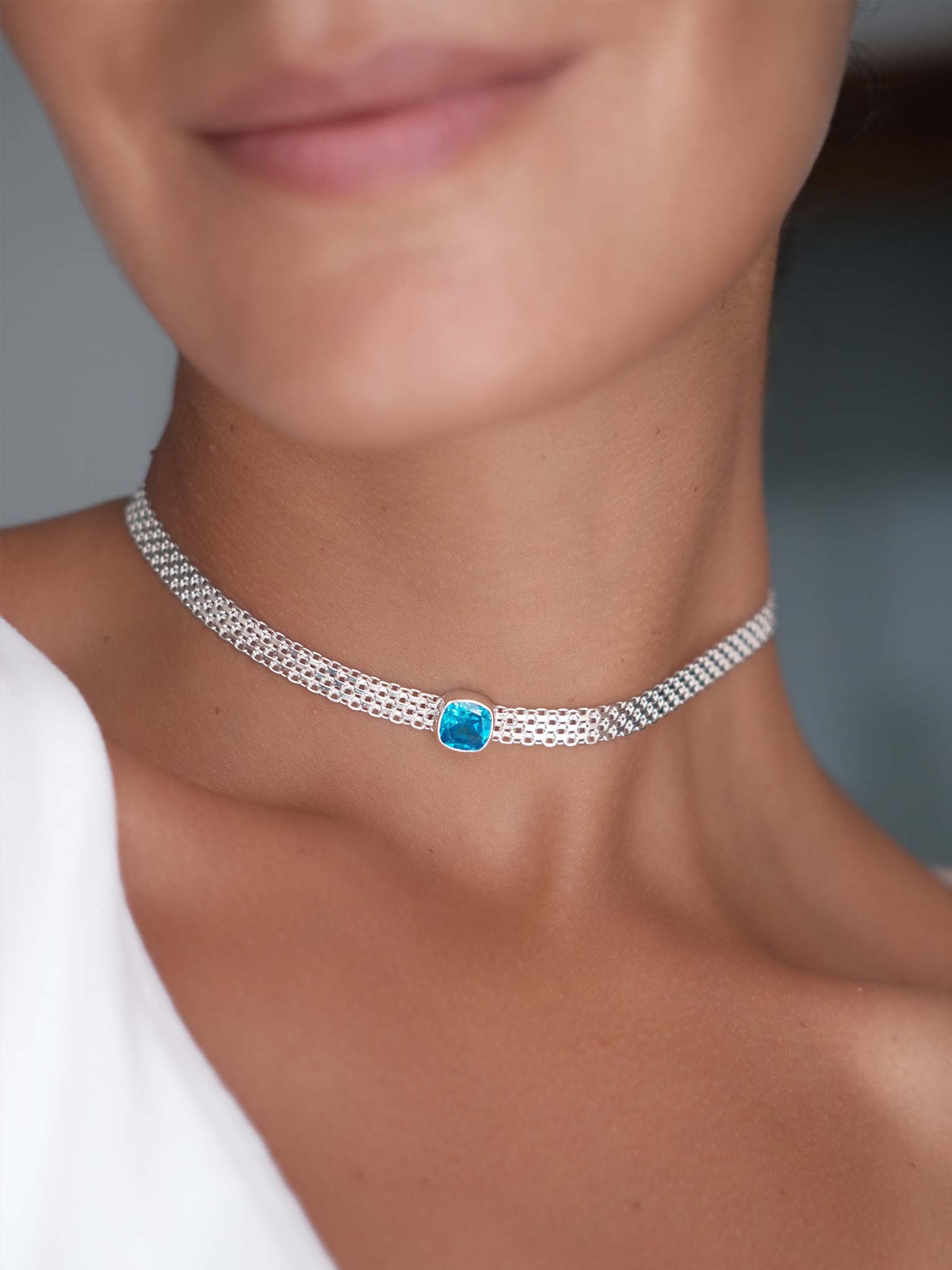 GWEN Blue Aquamarine Silver Necklace
